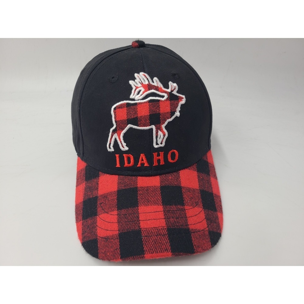 Idaho Elk Buffalo Plaid Smith Southwestern Adjustable Hat Cap Deer Men Black Red